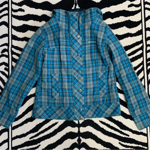 Columbia Omni-Shield Blue Plaid Wool Blend Hooded Coat Size XL - Picture 3 of 11